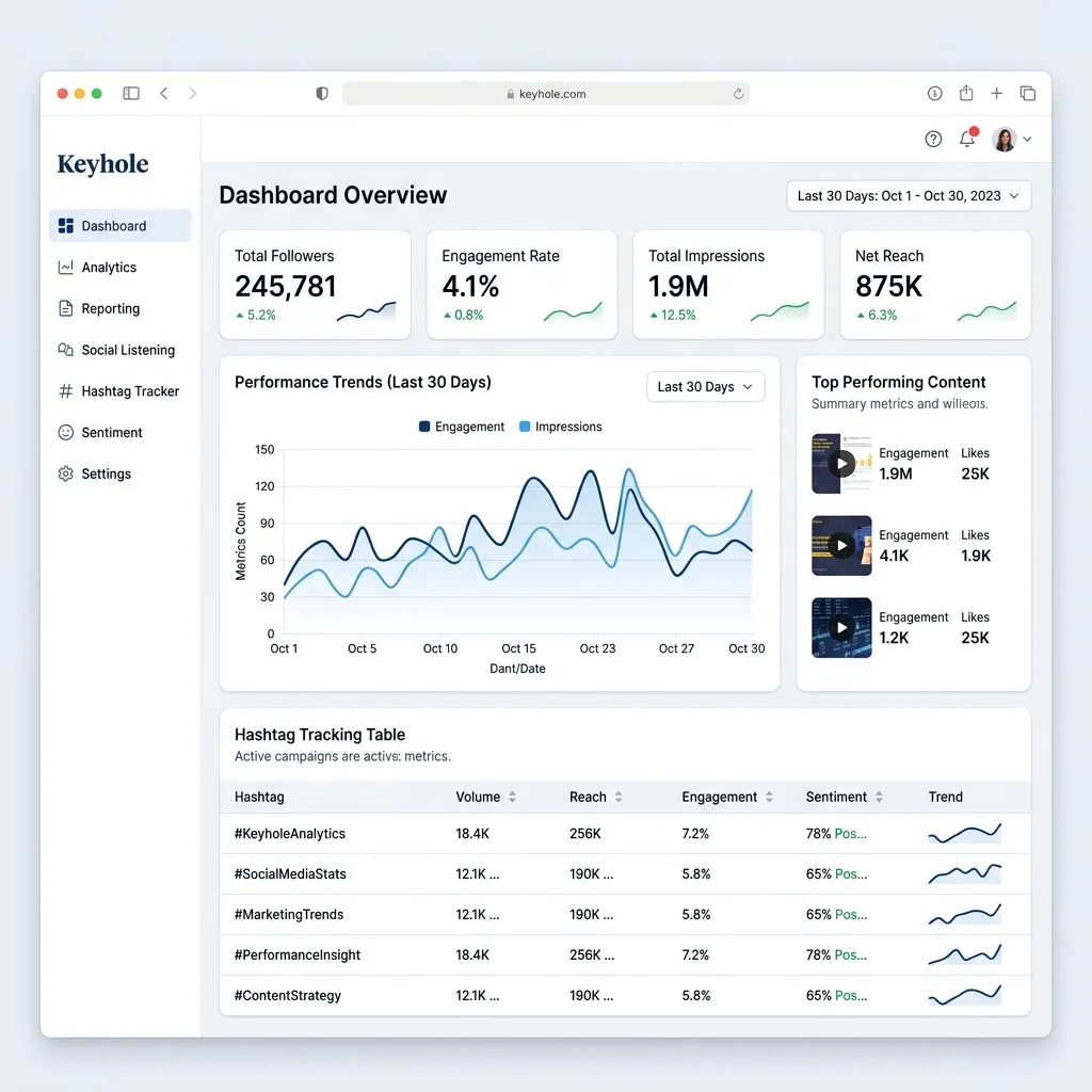 Keyhole analytics dashboard showing social media metrics and trends